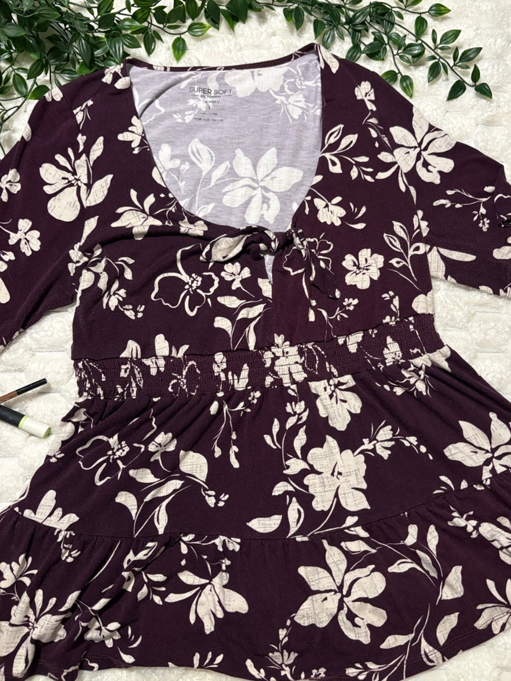 torrid Plum Floral Tie-Front Blouse